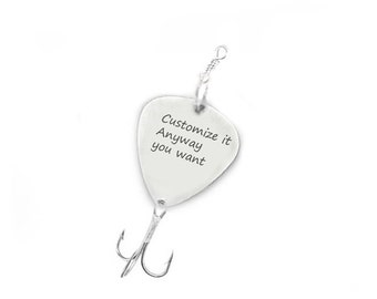 Guitar Pick Fishing Lure Hook, Personalized Hand Stamped Fish Lure, gift for Dad Grandpa Father Groom Best Man Wedding silver brass copper