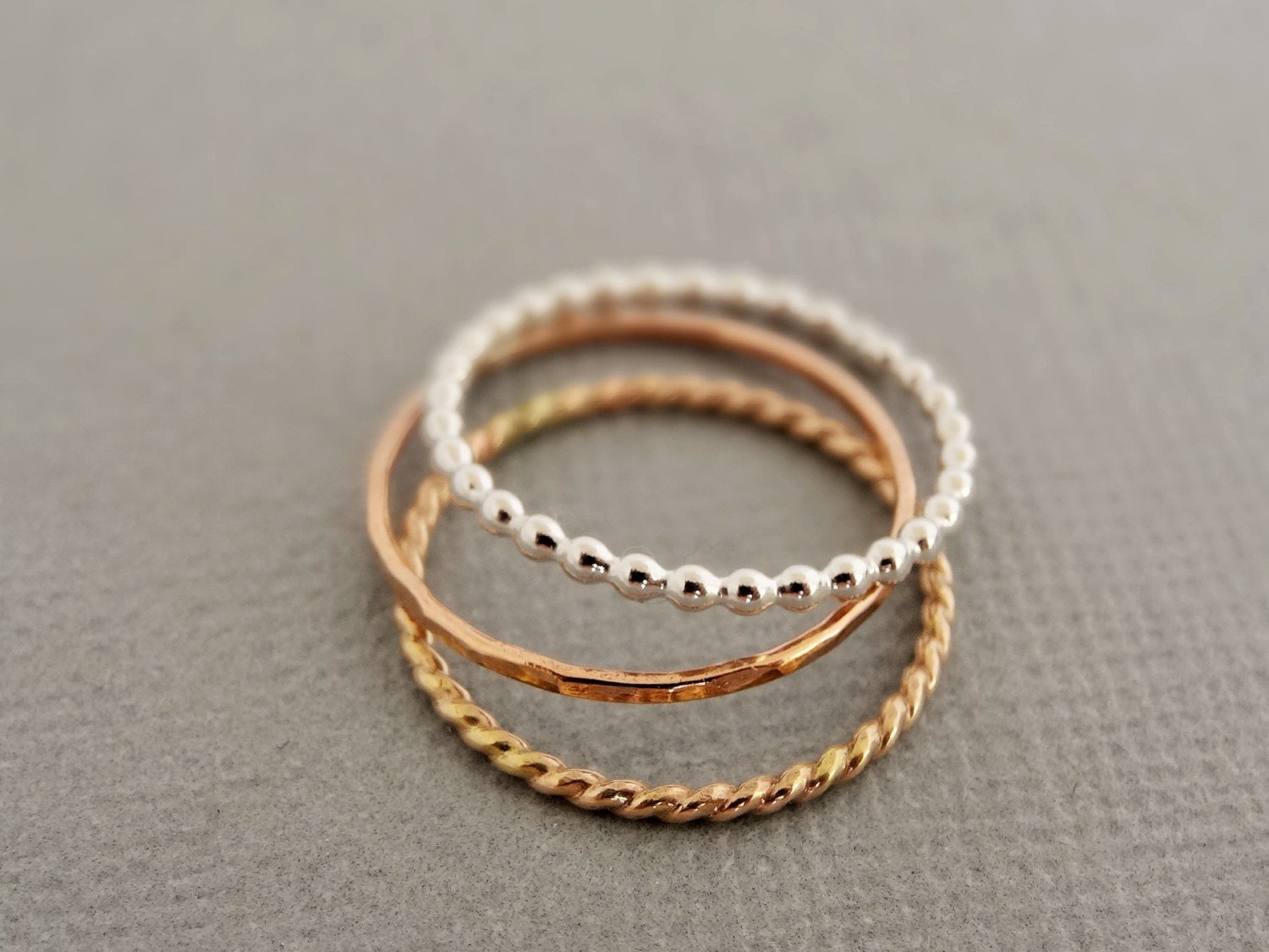 Thin Stacking Rings mixed metal Rose Gold Stackable Ring Gold