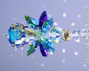 Suncatcher m/w Swarovski Crystal the Original *PEACOCK COLORS ANGEL* Extemely Rare Aurora Borealis Body and Wings Lilli Heart Designs