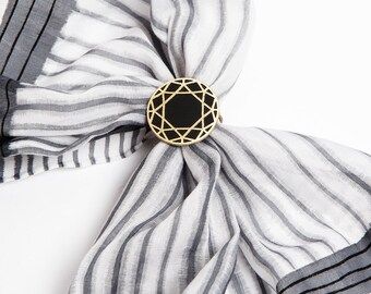 Unique Hand Made Brass Scarf Ring Round Diamond Cut Design Black Golden Color