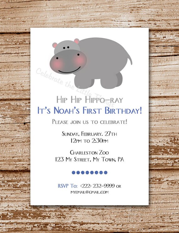 Printable / Hippo Invitation / Hippopotamus / Personalized / Jungle / Zoo Party Il_570xn