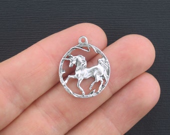 6 Unicorn Charms Antique Silver Tone - SC1348