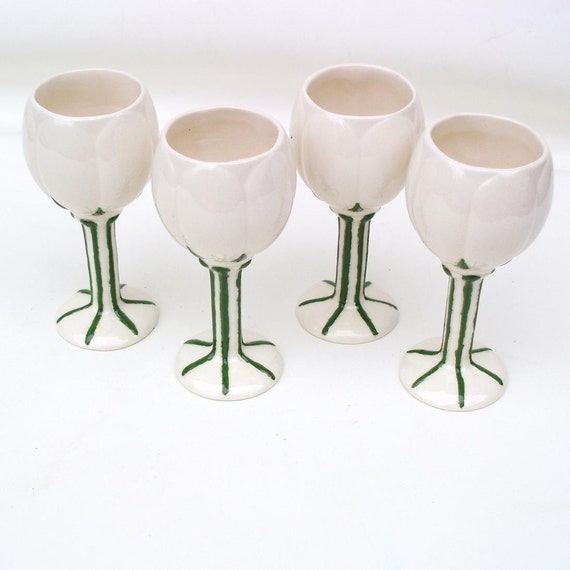 Vintage Wine Goblets Tulip Shaped Ceramic Wine by WhimzyThyme