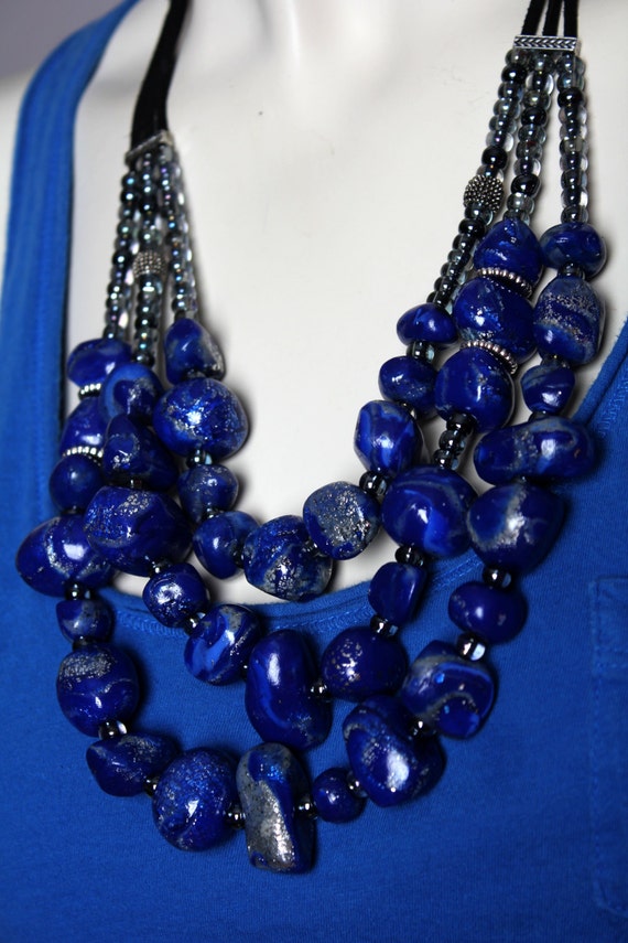Blue Lapis Lazuli Necklace / Cobalt Blue Stone Statement