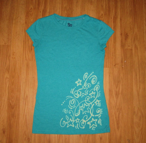 Items similar to BLEach PEN Shirt, WEARABLE art, TeaL shirt, star ...