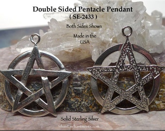 Pentacle Pendant, .925 Sterling Silver Double Sided Pentagram Necklace, Pentacle Necklace, Wiccan Jewelry, Pagan Jewelry - SE-2433