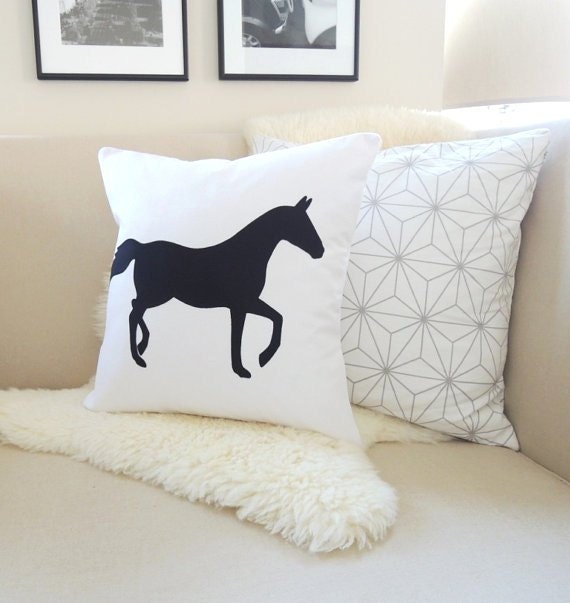 Horse Pillow Cover Equestrian Chic White & Black by VixenGoods