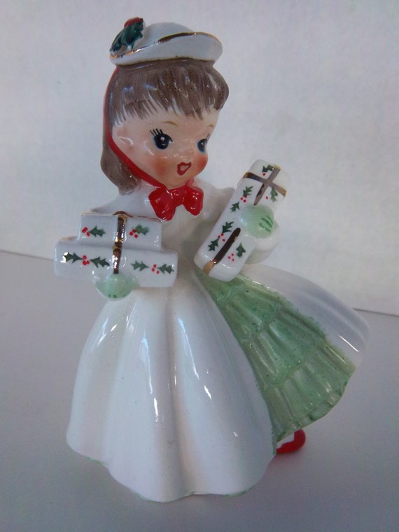 Napco Christmas Figurine Holiday Shopper Girl by Sarasvintageattic