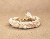 Cream friendship braid bracelet with chain, friendship bracelet from cotton, beige bracelet