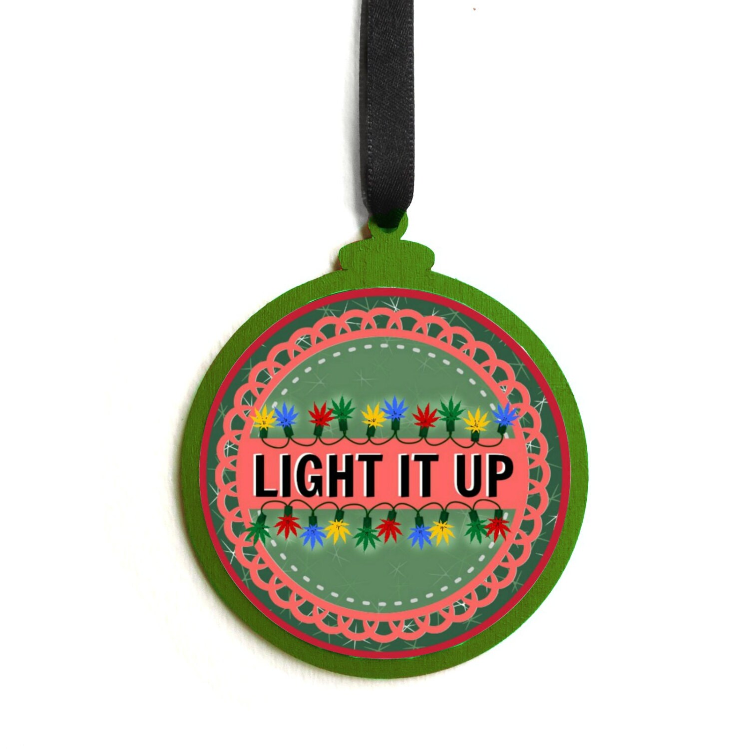 wood red green marijuana leaf light it up christmas ornament wood red green marijuana leaf light it up christmas ornament