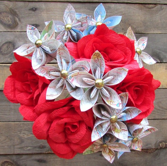 origami etsy flower bouquet Roses Red Map bouquet, Map Bouquet, Paper flower Flowers Origami &