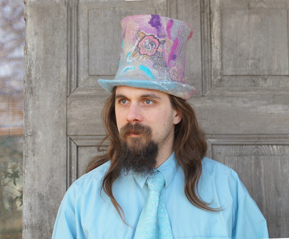 Unique felted highhat crazy festival tophat pastel goth