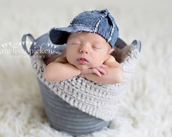 newborn boy baseball cap, newborn photography prop, newborn boy photo prop, denim baby boy baseball cap, newborn boy hat