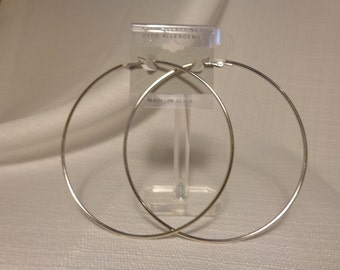 LARGE 4.25 inch Hoop Earrings Silver Tone Hoop Earrings Rhodium