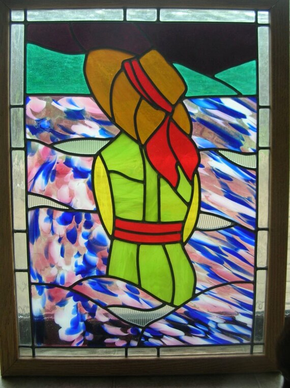 Woman In Field Stained Glass Panel 7826