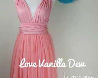 Bridesmaid Dress Infinity Dress Rose Pink Tulle Knee Length Wrap Convertible Dress Wedding Dress