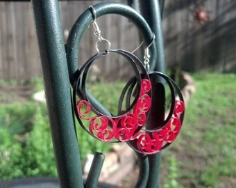 Paper Quilled Red Hoop Earrings- paper quilled jewelry, paper quilling earrings, red earrings, large earrings, hoop earrings, paper earrings