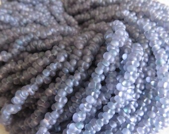4x2mm Matte Green Lumi Czech Glass Farfalle Seed Bead Strand (AW93)