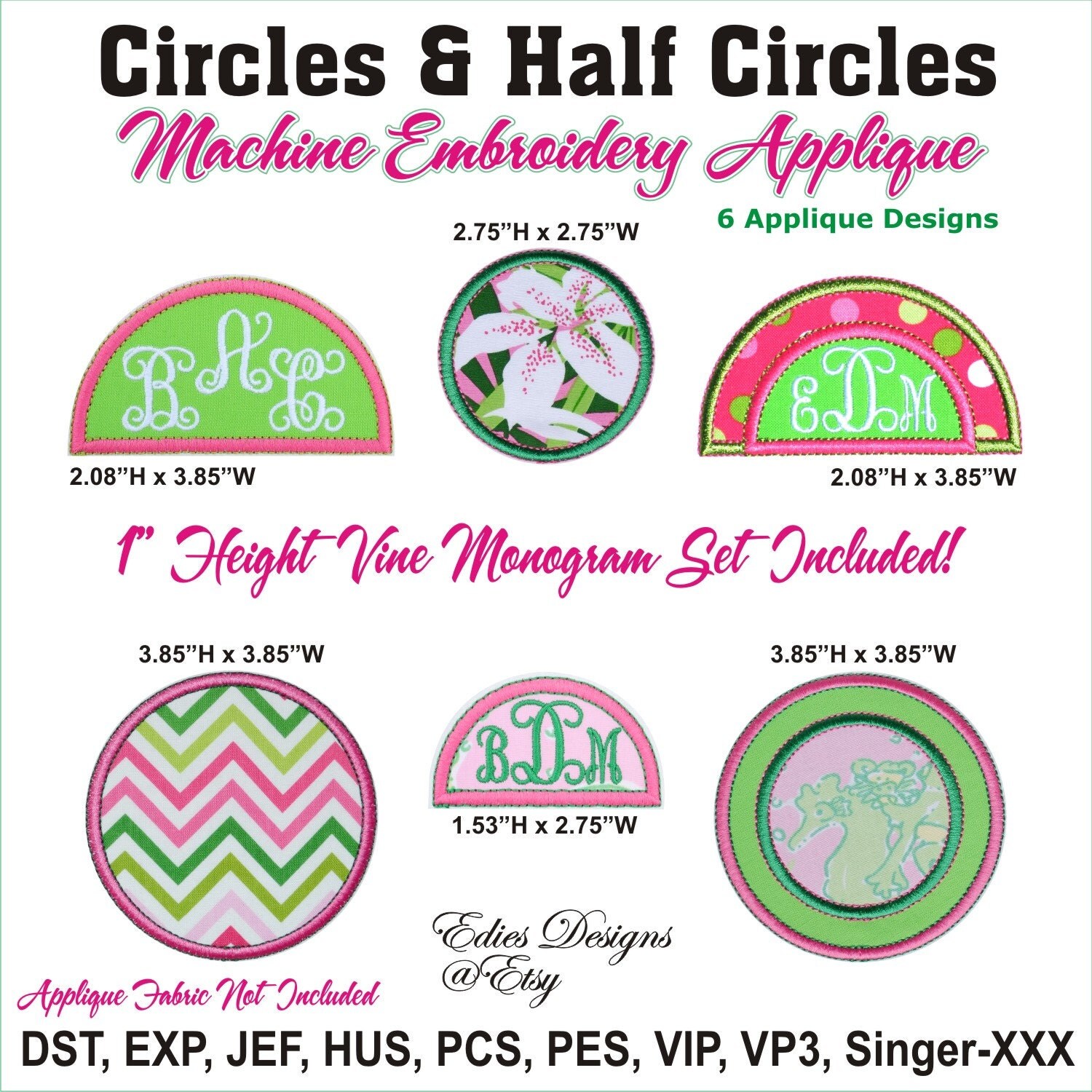 Circles and Half Circles Machine Embroidery Applique Designs 1