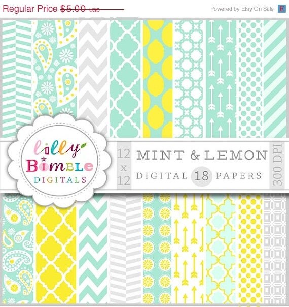 50% off MINT digital scrapbook papers yellow and gray chevron, quatrefoil, paisley DIGITAL DOWNLOAD Il_570xn