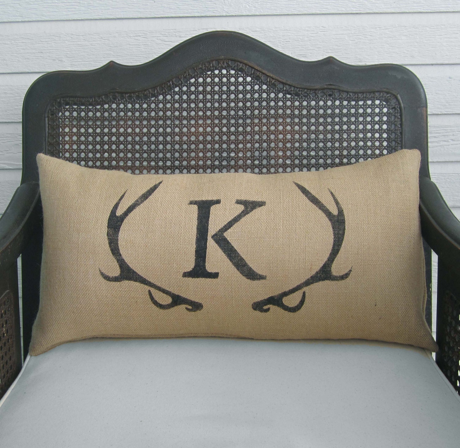 Deer Antler Monogram Pillow Lumbar Pillow by nextdoortoheaven