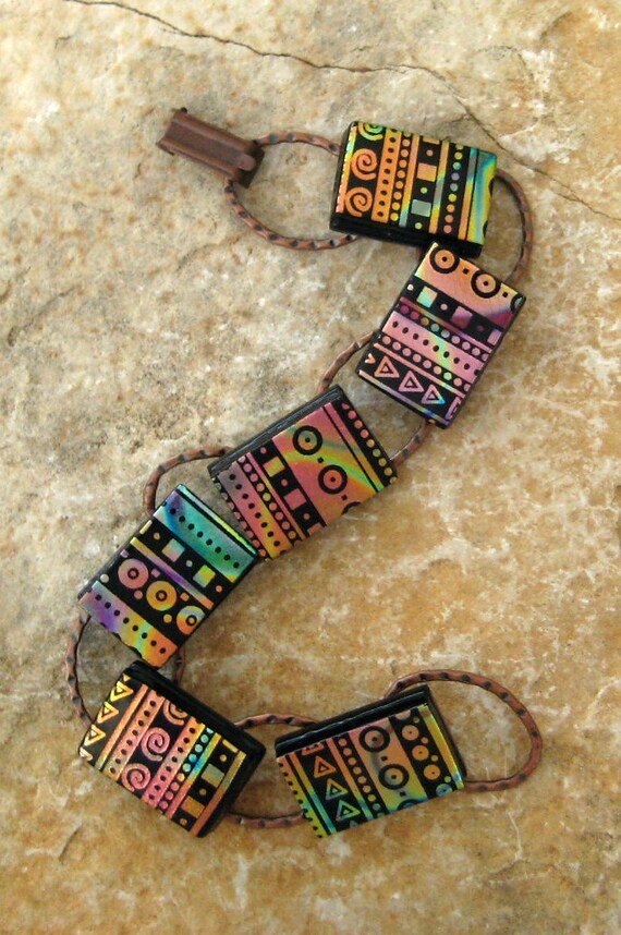 Southwest Fused Glass Link Bracelet Dichroic Glass Bracelet