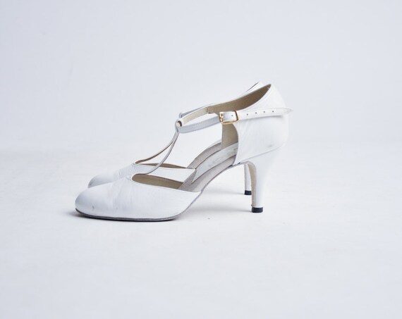 white t strap pumps