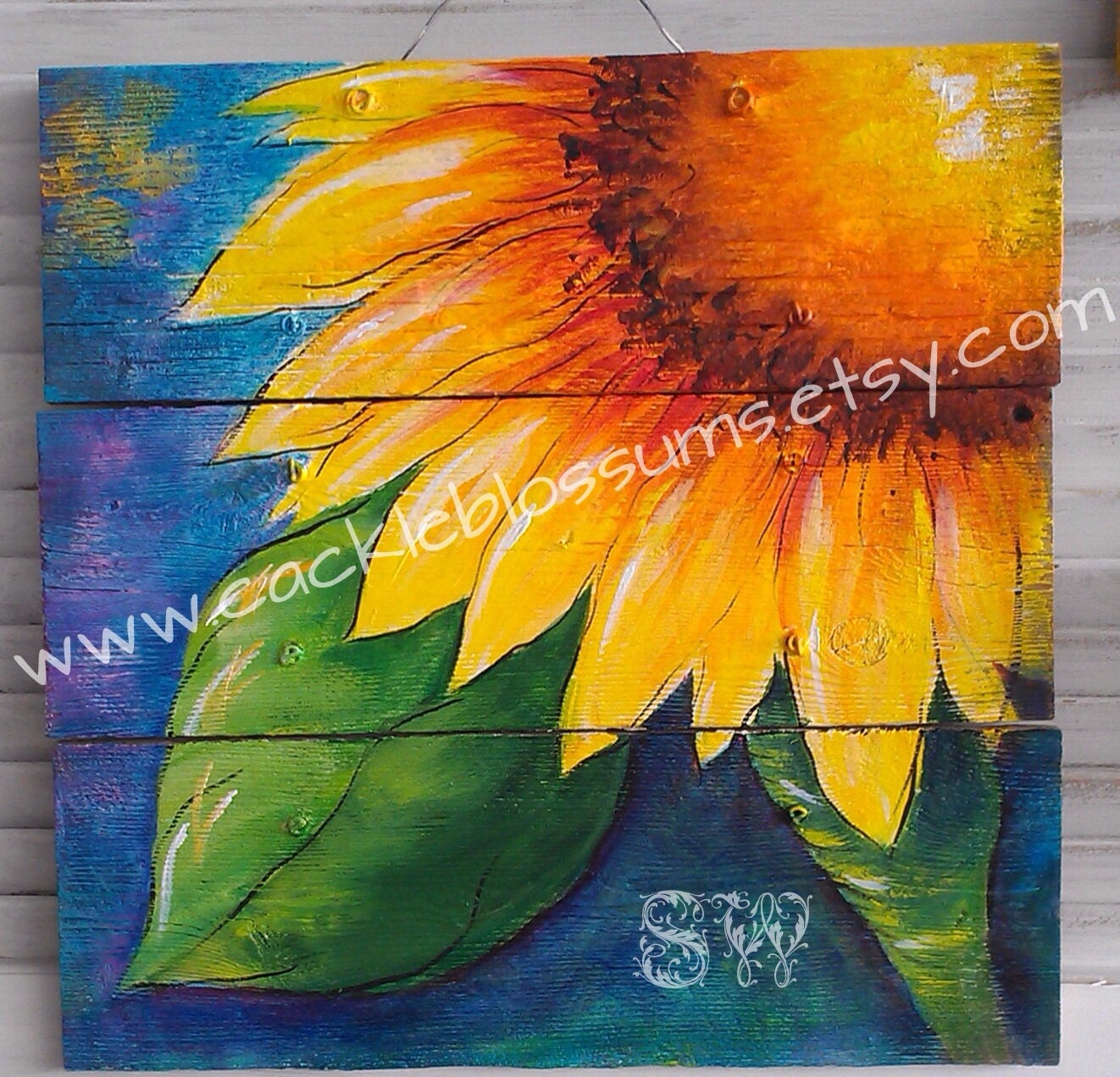 16 X 16 Constructed Wood Colorful Sunflower On   Il Fullxfull.619711034 5fzx 