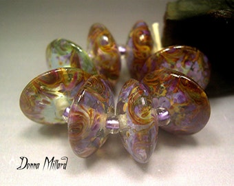 Handmade LAMPWORK Glass Bead Set DONNA MILLARD orchid purple silver sra supplies lamp work autumn fall summer