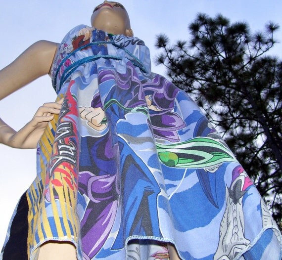 Sundress Yu Gi Oh Adult Upcycled Dress Yugioh Blue Adult Sundress M L ...