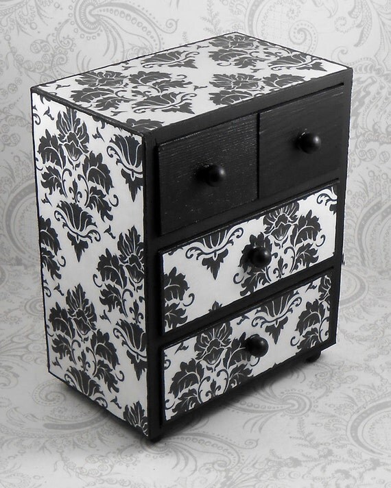 Custom Black and White Damask Stash Jewelry Box