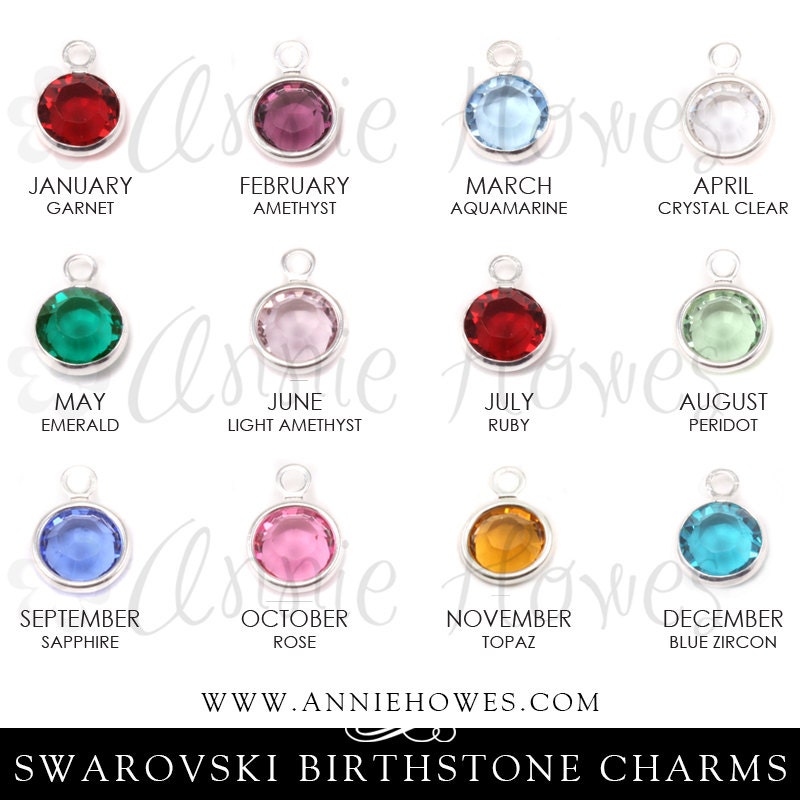 Single Swarovski Birthstone Charms. Rhodium Plated by AnnieHowes