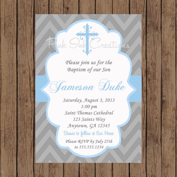 Boys Baptism Invitation - CHEVRON, Baby Dedication, First Communion, Confirmation, Christening - Any Color - PRINTABLE - YOU Print Il_570xn
