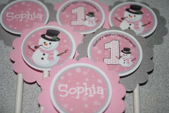 Winter ONEderland SNOWMAN Cupcake Toppers -GIRL - any color or theme Il_570xn