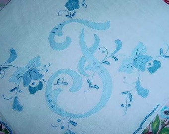 F Monogrammed Handkerchief Hankie BLUE for Bride Madeira Style Weddings Bridesmaids
