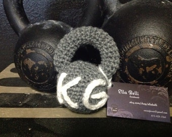 Mini Kettlebell Crocheted fitness Baby Rattle Toy grey