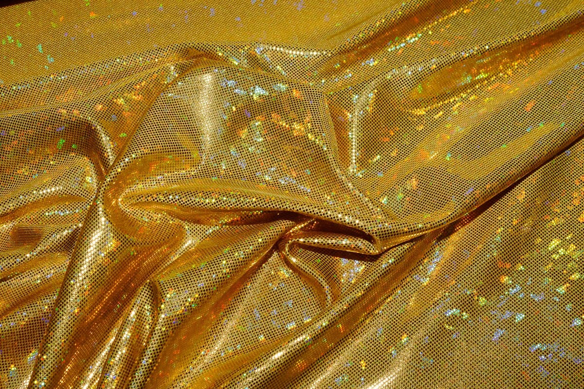 Shattered Glass Hologram Spandex Gold Fabric