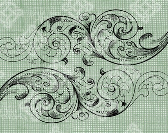 Digital Download Swirls and Flourishes, digi stamp, Antique Illustration, Scroll pattern, Use for textile pattern, Digital Transfer