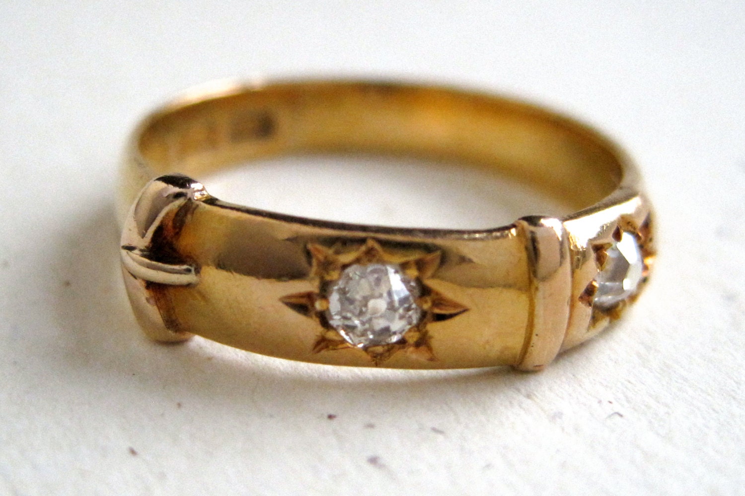 Antique Edwardian Diamond Buckle Ring in 18k Yellow Gold with