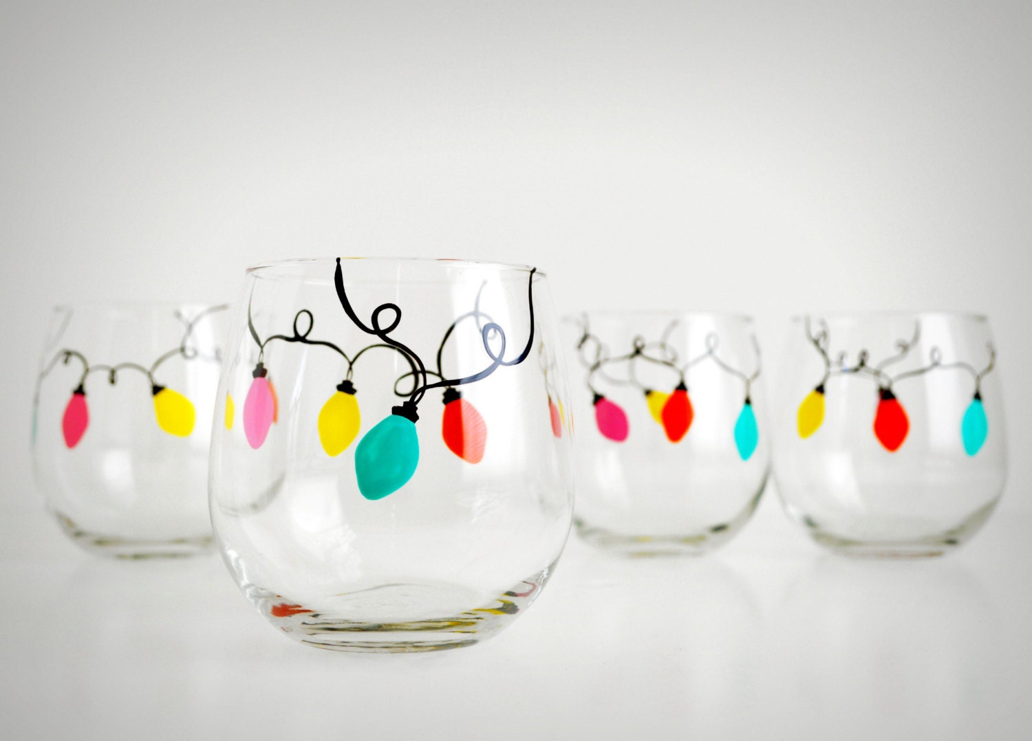 retro christmas lights stemless wine glasses set of 4 retro christmas lights stemless wine glasses set of 4