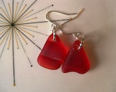 ruby red glass nugets with silver plated wire,  vintage depression glass earrings, red seaglass inspired