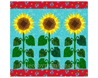 Sunflower quilt block pattern, paper pieced quilt patterns, instant download PDF, flower quilt patterns, flower patterns, sunflower pattern