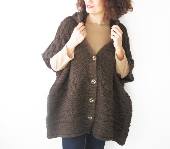 Items similar to Brown Boyfriend Cardigan with Hoodie Plus Size Over