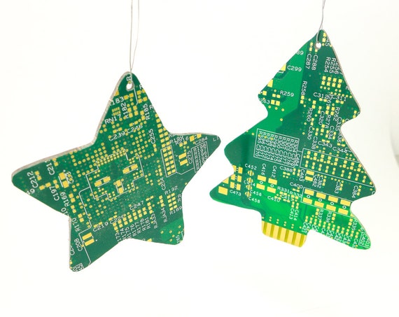 Circuit board Christmas tree ornaments star and tree