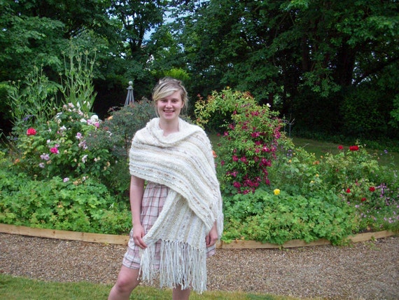 luxury wrap, wedding shawl, hand knitted, ivory cream