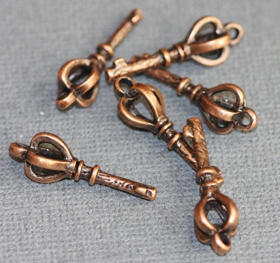 6 Antiqued copper finished key charm 26x9mm