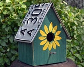 Rustic Birdhouse - License Plate Birdhouse - Sunflower Birdhouse - Primitive Birdhouse