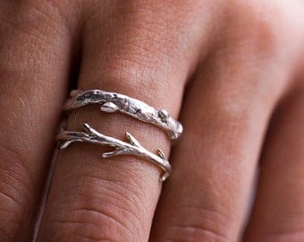 Silver Branch Ring & Twig Ring Set | Stacking Ring Set | Nature Inspired Rings