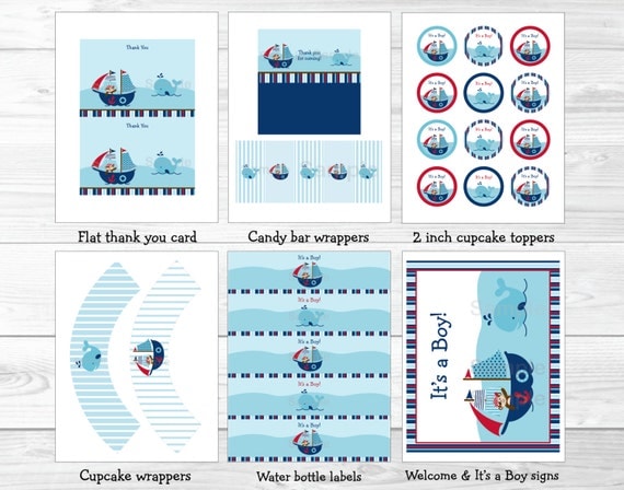 Pirate Monkey Nautical Whale Printable Baby Shower Party Package