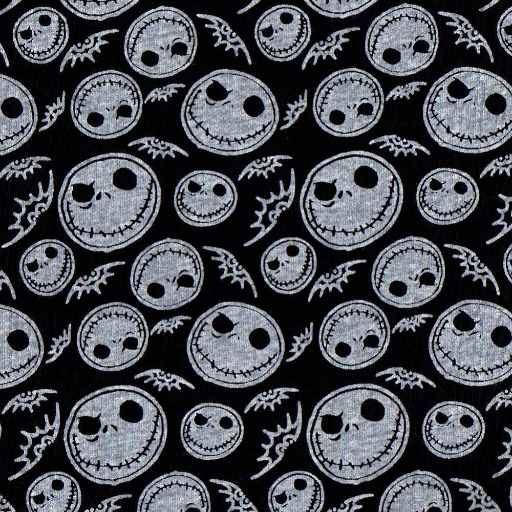 JACK SKELETON Black Cotton Jersey Knit Fabric By the Yard